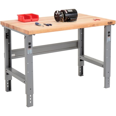 Global Industrial Adjustable Height Workbench, 48 x 30in, Maple Butcher Block Square Edge, Gray 183149